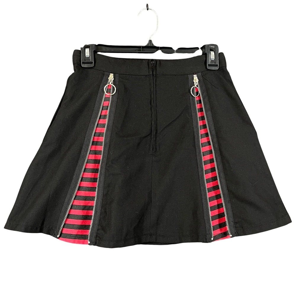 Hot Topic Mini Skirt Womens S Black Red Striped Zipper Goth Punk Rock Metal
